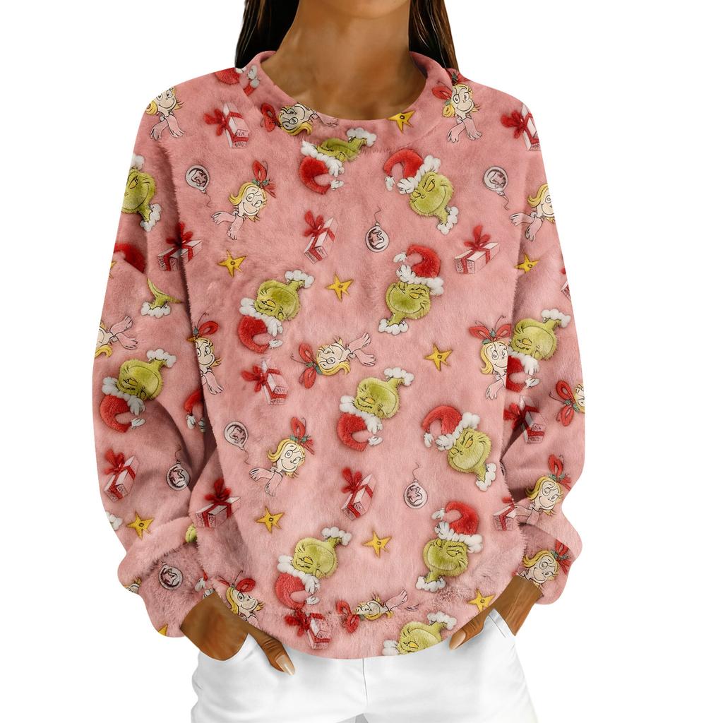 Women's Fleece Hoodie Long-Sleeve Round  Neck Casual Comfortable Loose-Fit Lightweight Women's Hoodie