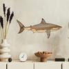 Wood Shark Wall Art Decor Rustic Wooden Shark Statue Ocean Fish Wall Hanging Sculpture for Bedroom Living Room