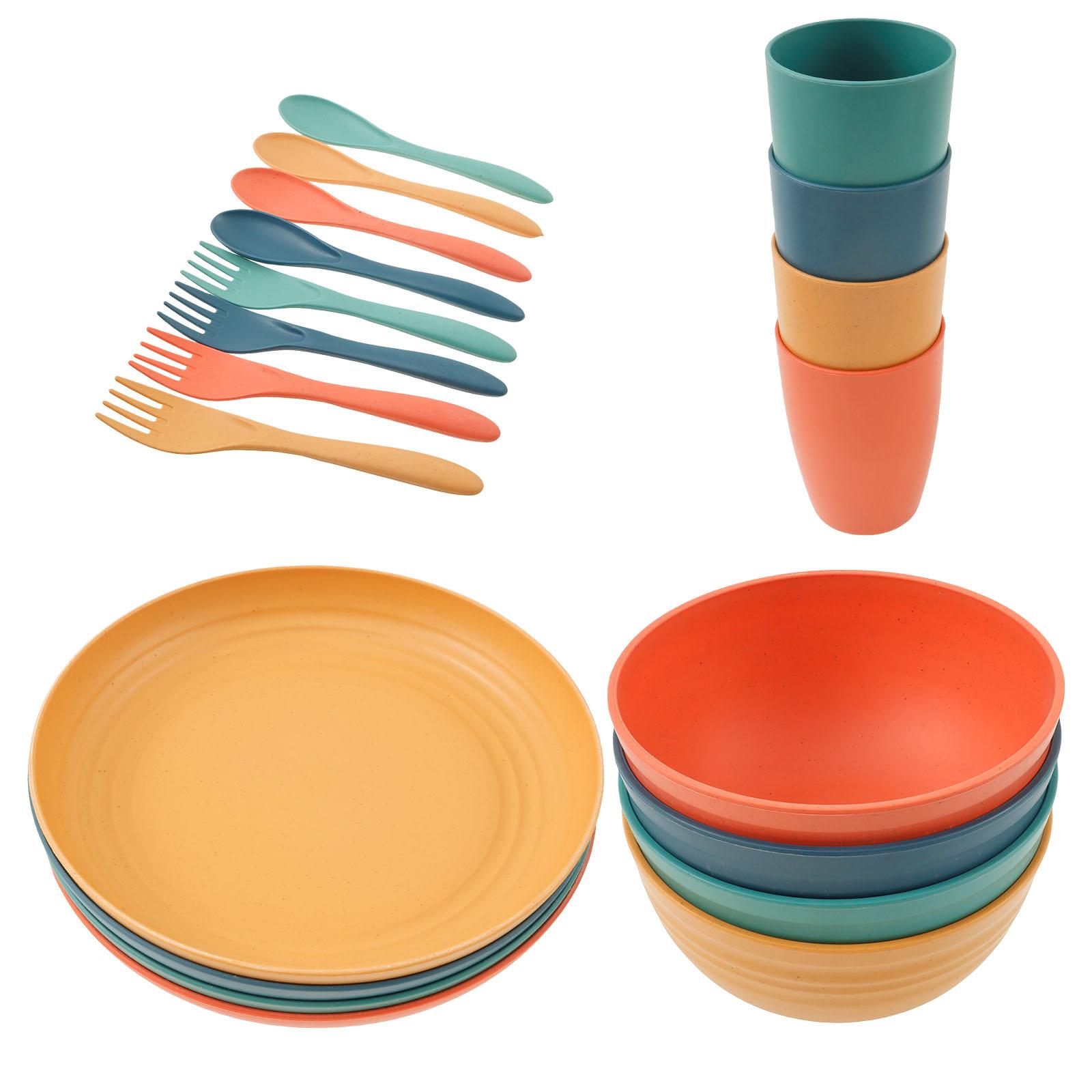 

Наборы тарелок и мисок из 20 предметов с столовыми приборами Наборы посуды включают 4 тарелки, 4 миски, 4 чашки, 4 ложки и 4 вилки для кемпинга, кухни