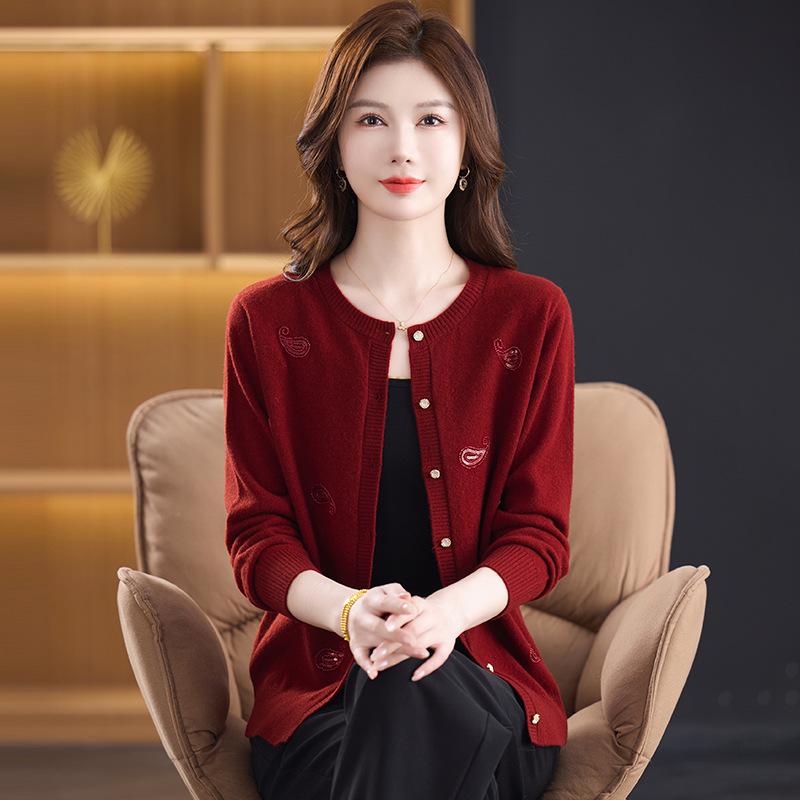 Damen 100% Woll-Cardigan-Mantel - Herbst/Winter 2025 Kollektion, Perfekt für Mittelalte & Ältere, Locker sitzender Pullover.