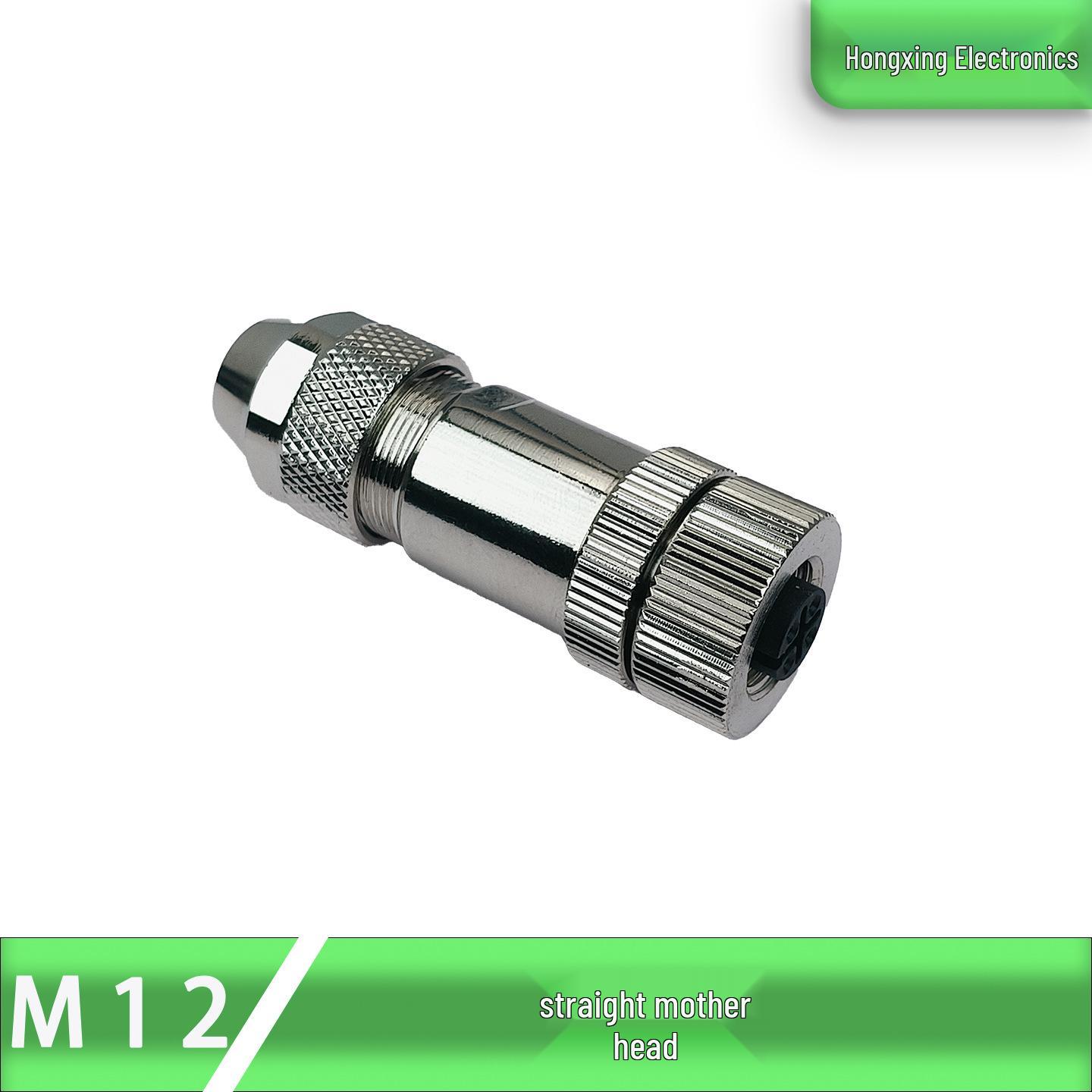 

M12 Aviation Plug: Straight/Bent Metal Shell, Solderless Crimp, Male/Female, 4/5/8 Pin Gold-Plated Connector.