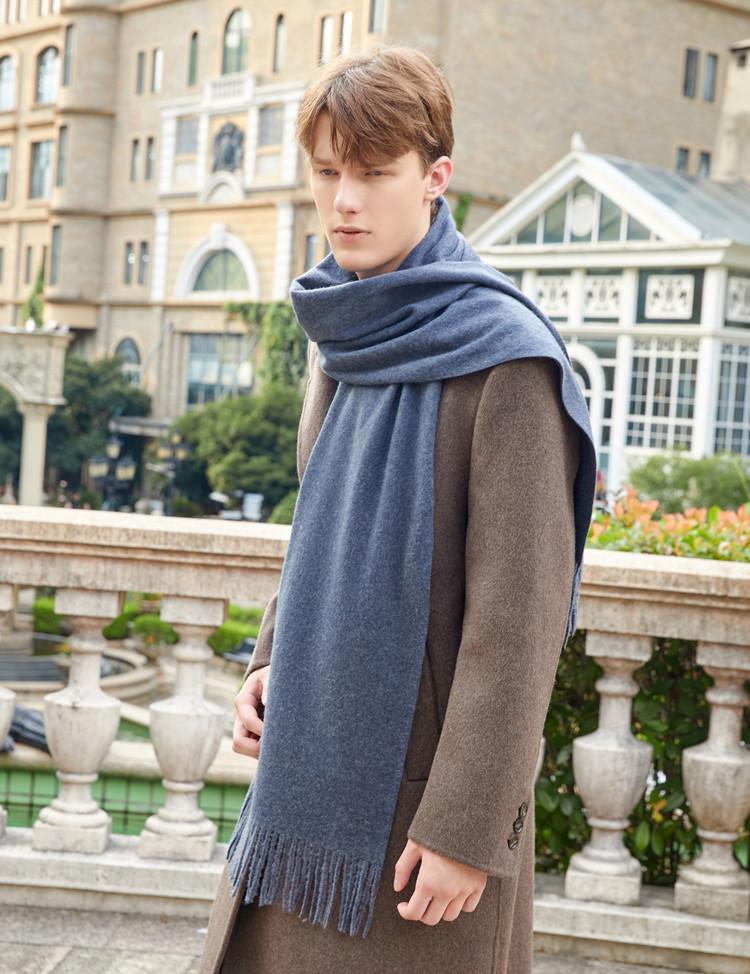 Men's and Women's High-End Wool Cashmere Scarf - Korean Style Solid Gray, Versatile Winter Accessory
