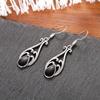 Vintage Oval Inlaid Black Stone Earrings Hollow Geometric Creativity Silver Color Dangle Earrings for Women Jewelry