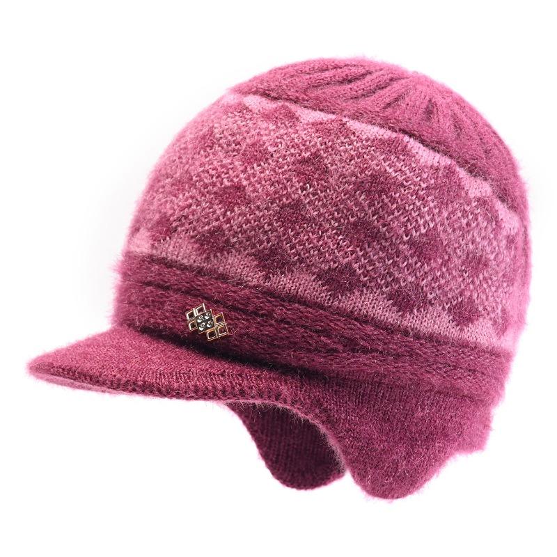 Winter Hat Women's Warm Hat Rabbit Hair Ear Protector Plush Thick Knitted Wool Hat