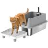 XL Stainless Steel Litter Box, High Side Walls, Pedal and Filter Mat, Scoop, 60.2x40.2x29.6cm, Grey
