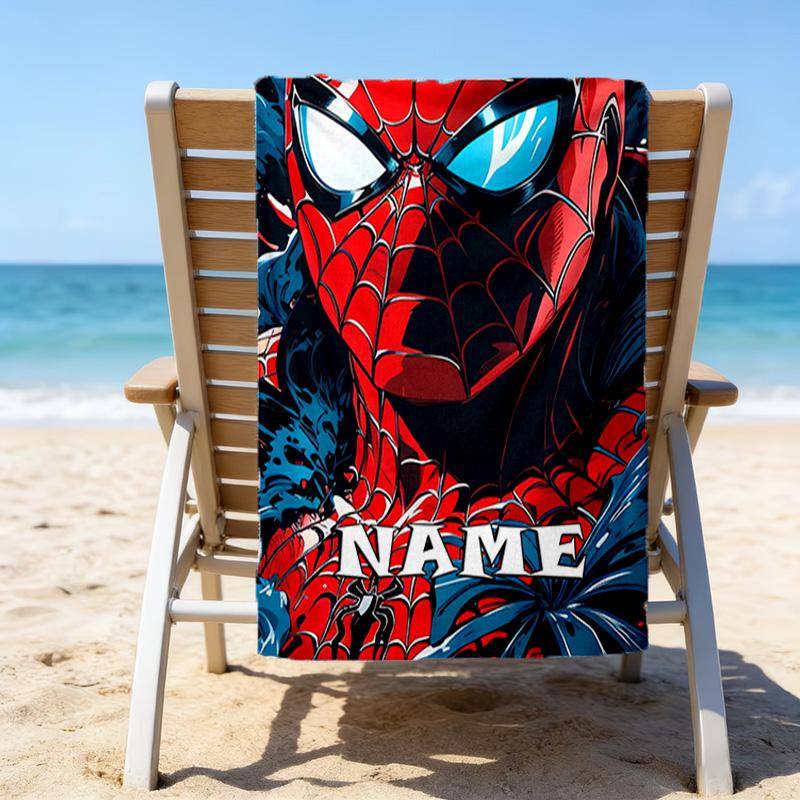 1pc Spider Man1 Beach Towel with Custom Name, Beach/Swimming/Bath/Picnic/Camping Towel, Suitable for Seaside Beaches