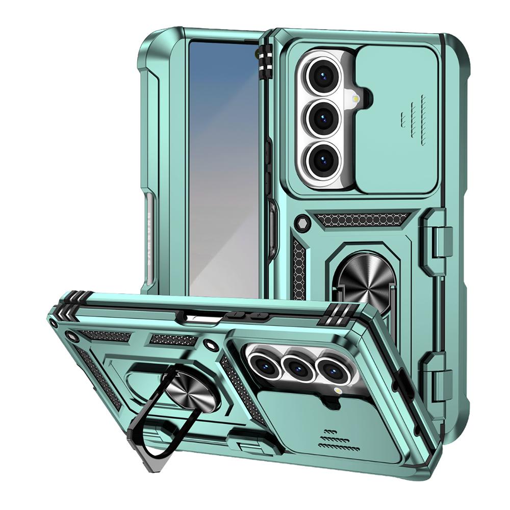 

Чехол для Samsung Galaxy Z Fold7 5G PC+TPU с подставкой, чехол для телефона с защитной пленкой из закаленного стекла Green