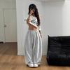 Women Casual Loose Wide Leg Drawstring Elastic Waist Heather Gray Sweatpants