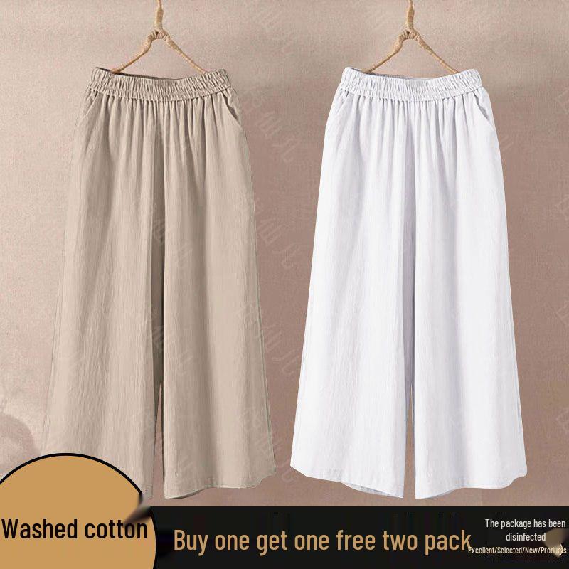 Cotton Wide-Leg High Waist Elastic Cropped Pants for Women - 2026 Summer Collection