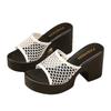 Personalized Hollowed-out Mesh Round-toe Summer High-heeled Fashionable One-shoulder Slippers