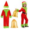 Yi-gog Kids' Christmas Santa Costume, Green Monster Plush Jumpsuit, Santa Cosplay, 4-Piece Set with Dress, Santa Hat, and Belt, Perfect for Family