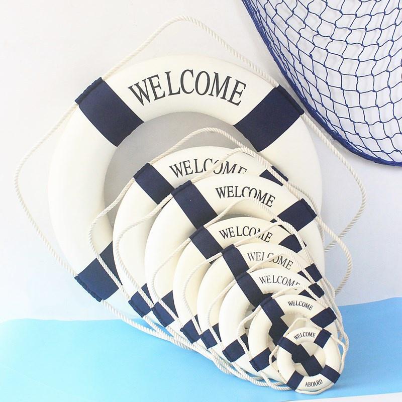 Nautical Style Welcome Decorative Red Blue Life Buoy Shape Home Marine Beach Wall Decoration Life Buoy Crafts Living Room Decoration