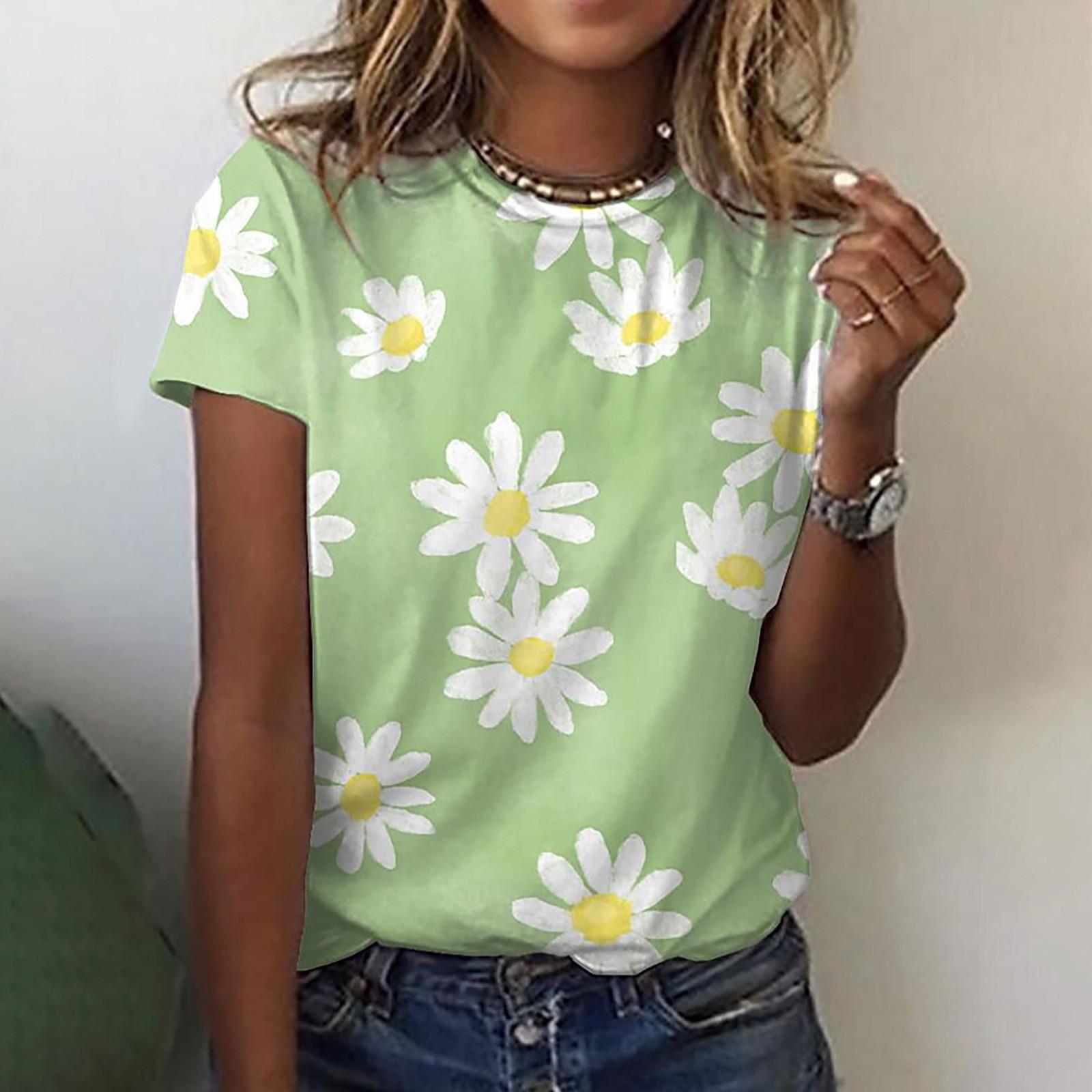 

Women s Fashion Large Size Printed Hedging Loose Short Sleeve Tops XXL зелёный