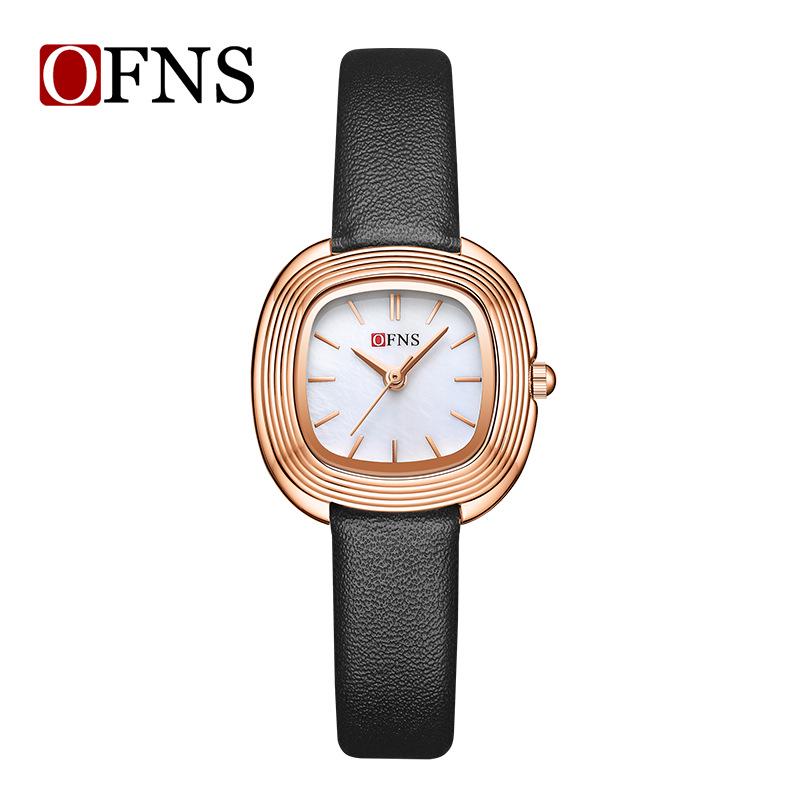 OFNS Women s Fashionable Lightweight Waterproof Quartz Watch with Small Leather Strap and Square Dial