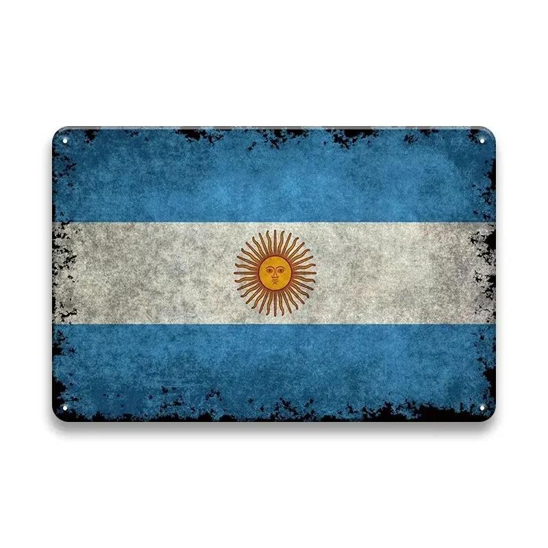 Rustic Antique International Countries Flag Metal Sign Retro Wall Art For Bar Garage Pub Man Cave Indoor Wall Decoration