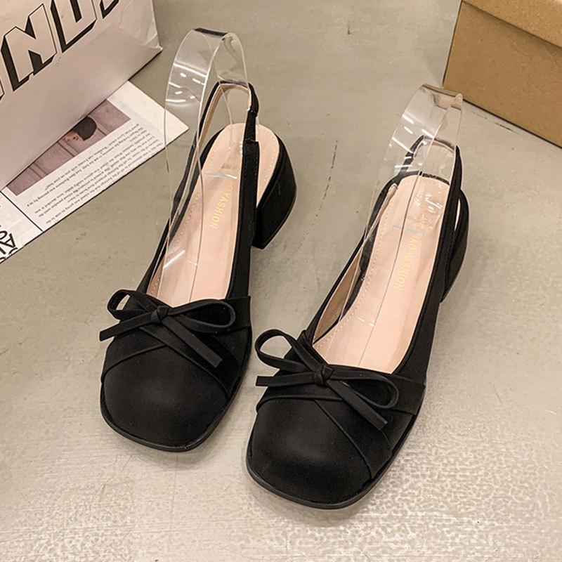 

Fashion Summer Women Heel Sandals 2025 Butterfly Bow Sweet French High Heels Square Toe Outdoor Fashion Sandals Elegant Pumps Sandalias 40 чёрный