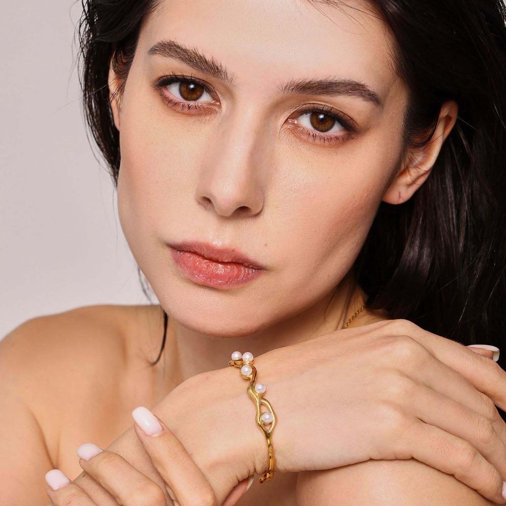 Irregular Pearls Golden Bracelet Opened Silver Wrist Circle Wave Shaped Bracelet  Valentine's Day