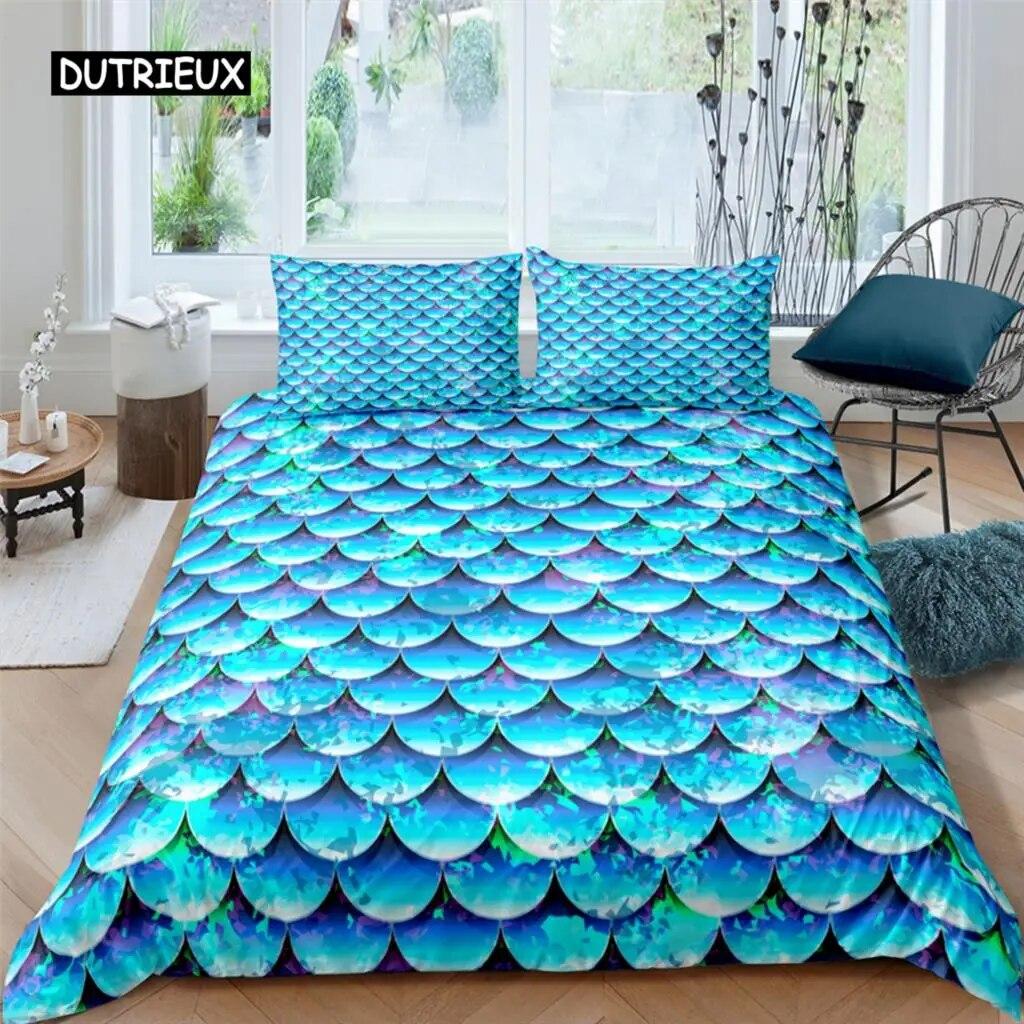 Fish Scales Duvet Cover Set Bedding Set Colorful Mermaid Scale Quilt Cover Pillowcase Queen Size Girls 2/3pcs Comforter Cover Three-piece Set