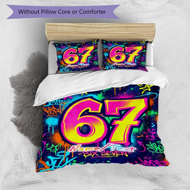 3PC Custom Name Colorful Graffiti Art Bedding Set Printed  Bedding Set Duvet Cover Closure Includes 1 Duvet Cover & 205 Pillowcases for Bedroom
