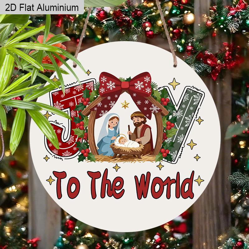 2D Flat Aluminium Nativity Christmas Sign with Joy To The World - Navidad Decorative Sign & Plaque - Ideal for Wall Decoration - Home Hanging Decor