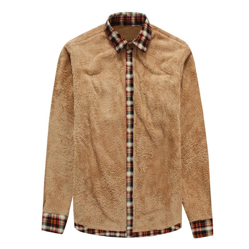Koszula męska z długim rękawem w kratę, polarowa, jesienno-zimowa, ciepła, biznesowa, swobodna, bawełniana