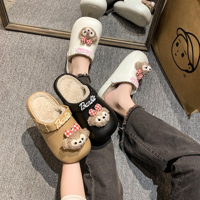 Cute Cotton Slippers Women's Outer Wear 2025 Autumn and Winter New Fashion Versatile Velvet Warm Two Wear Cotton Slippers Women