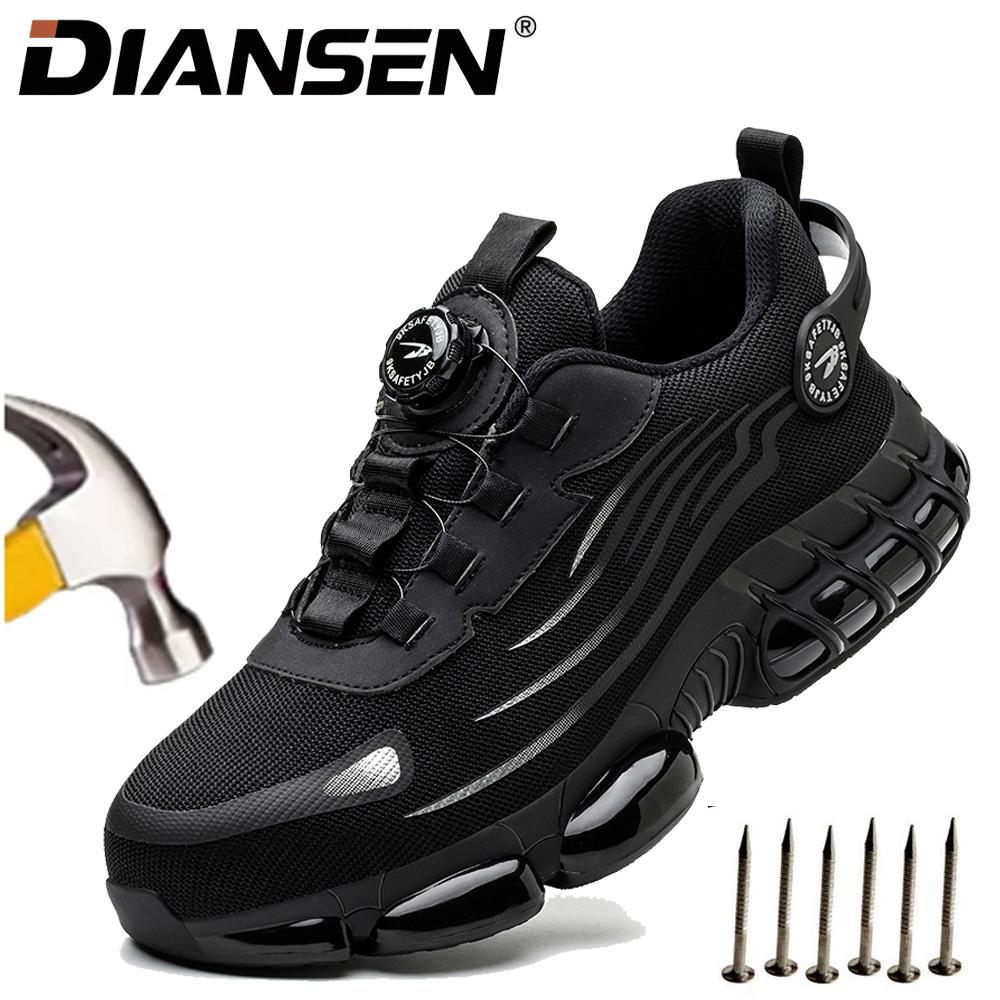 Rotary Button Safety Shoes Steel Toe Work Boots Low Top Anti-Puncture Anti-Smash Soft Work Sneakers Slip Resistant Hiking Shoes