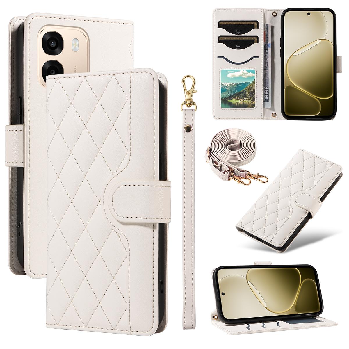 

For Oppo A6 5G/Oppo A6x 5G Wallet Case Rhombus Leather Phone Cover with Strap