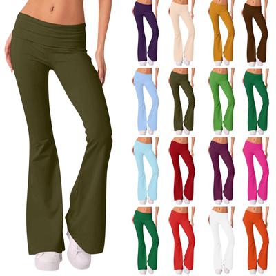 Pantalones acampanados con cintura elástica y cintura baja para mujer, Color sólido, ajustados, a la moda