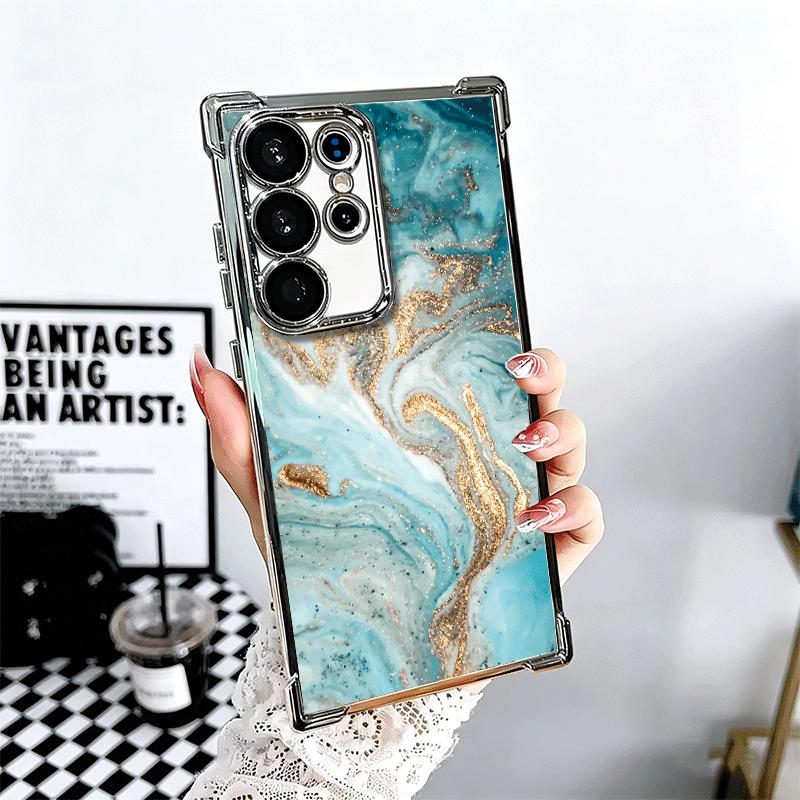 Gold Granite Marble Pattern Plating Phone Case For Samsung Galaxy S24 S25 FE S26 Edge S23 Ultra S22 S21 Plus S20 Anti-Fall Airab