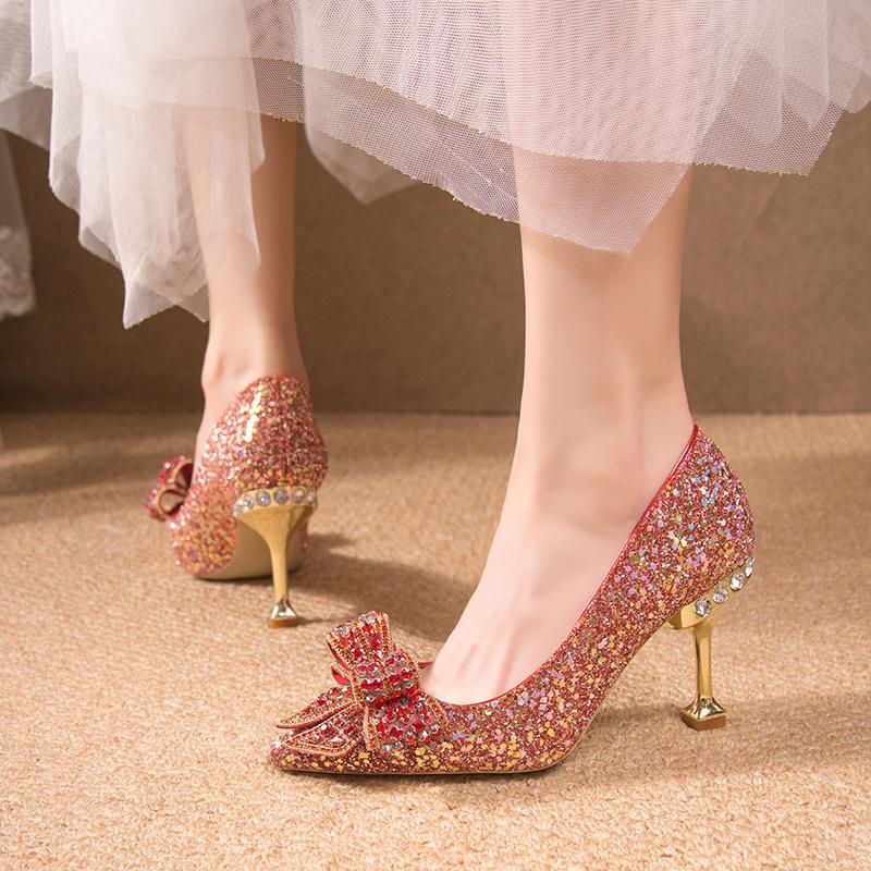 Newest Luxury Rhinestone High Heels Women Pumps Pointed Toe Woman Crystal Party Wedding Dress Shoes