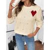 Autumn Round Neck Contrasting Color Heart Jacquard Knitted Sweater for Women's Casual Simple Hollow Out Versatile Sweater