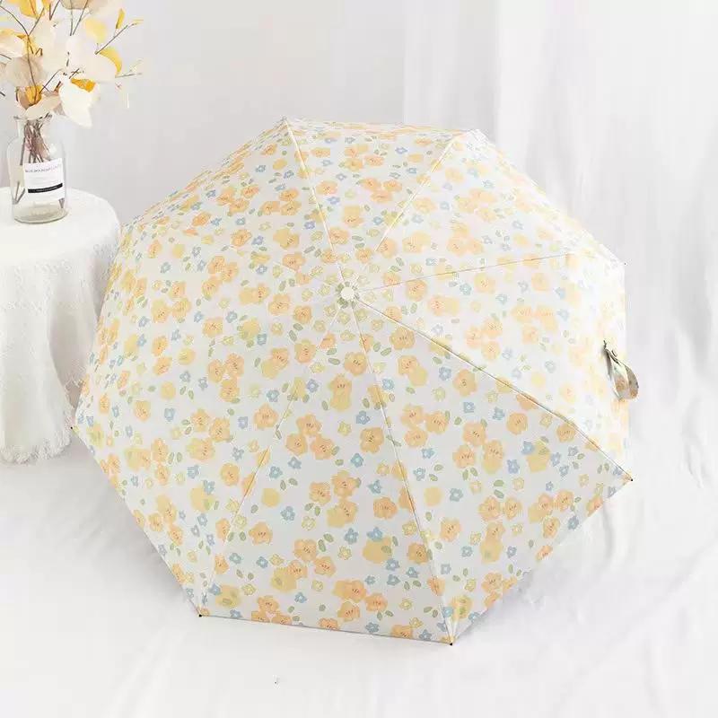 New Product, Fully Automatic Folding Umbrella, Dual-Purpose Sun and Rain Umbrella for Women, Yellow Floral Design, High Aesthetic Value, Ins-Style