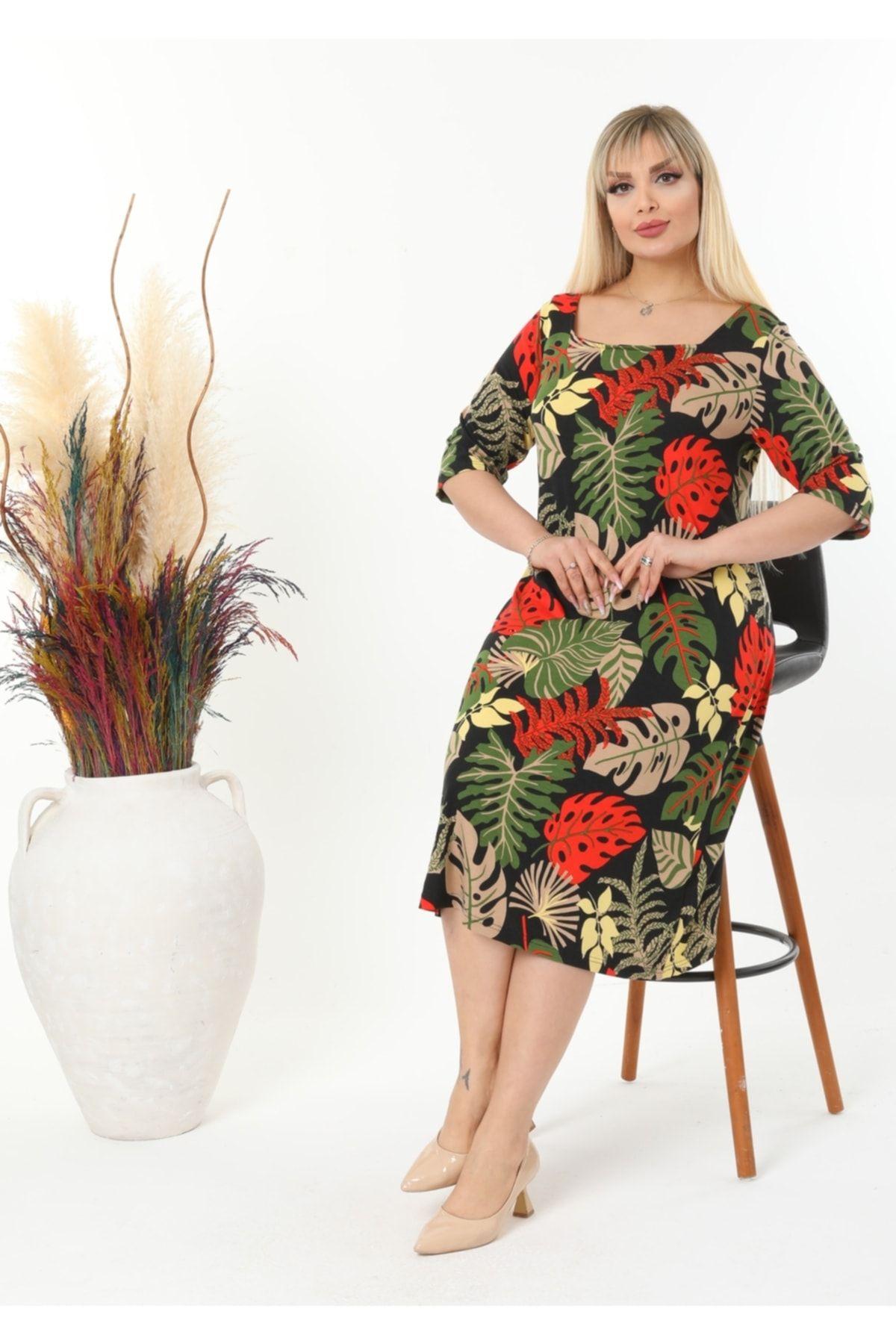 

Женское платье большого размера плюс размер с квадратным вырезом, рукавом три четверти, гибкое вискозное платье 2XL