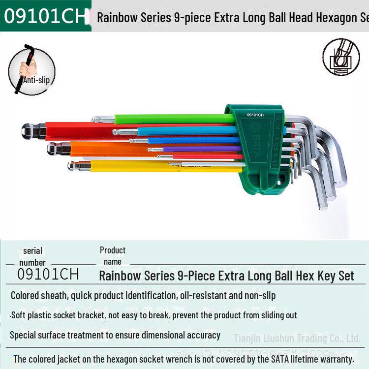 Shida Tools Extra Long Ball and Flat Head Hex Wrench Set (6-Piece) - Model 09105