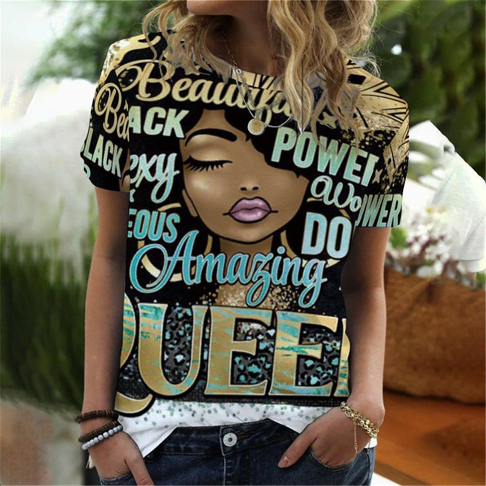 New African Girl Sexy 3D Print Women's T-Shirts Summer O-Neck Short Sleeve T Shirt Y2k Harajuku Tees Casual Tops Female Clothing