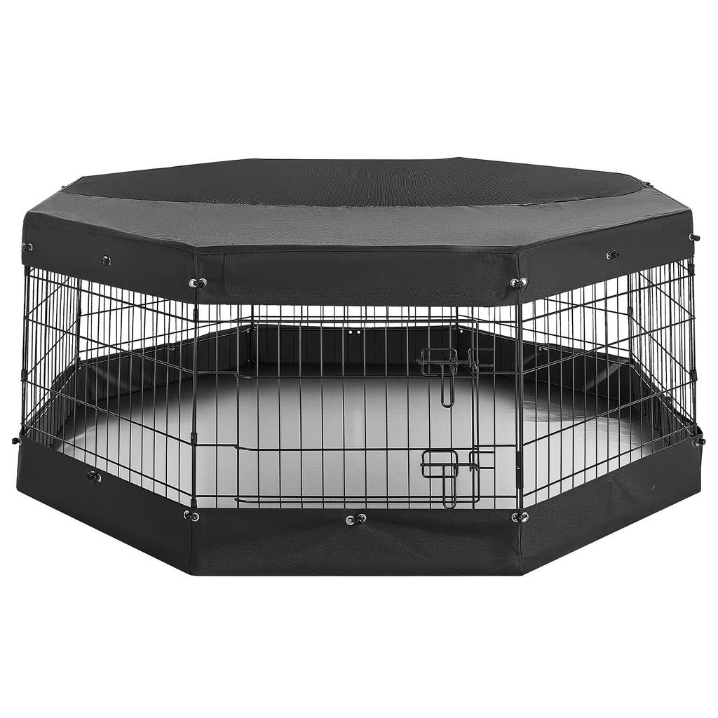 VEVOR Dog Playpen 61 Cm 8 Panels Exercise Pen with Top Cover & Bottom Pad, Indoor Foldable Metal Pet Fence with Door