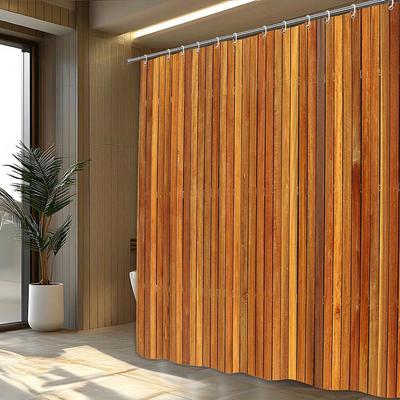 1pc Natural Wood Grain Shower Curtain - Warm Brown Texture,  Machine Washable Polyester, Stylish & Durable Bathroom Decor