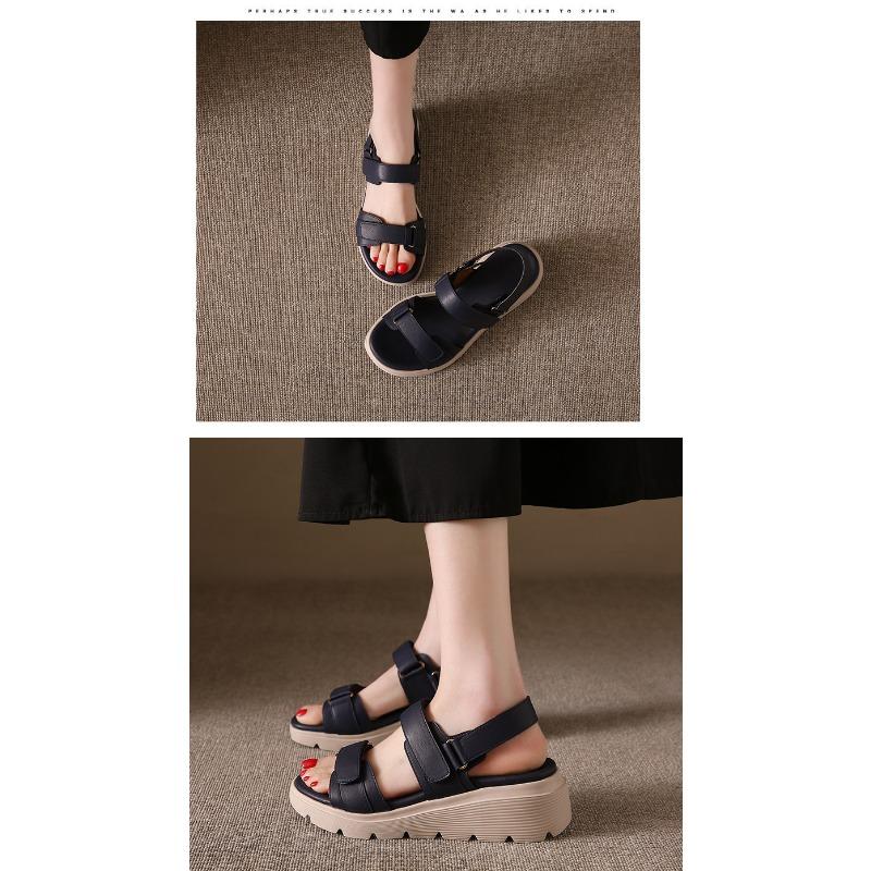 2025 Summer New Thick Bottom Slope Heel Sandals Lightweight Non-slip Comfortable Casual Sports Velcro Roman Shoes