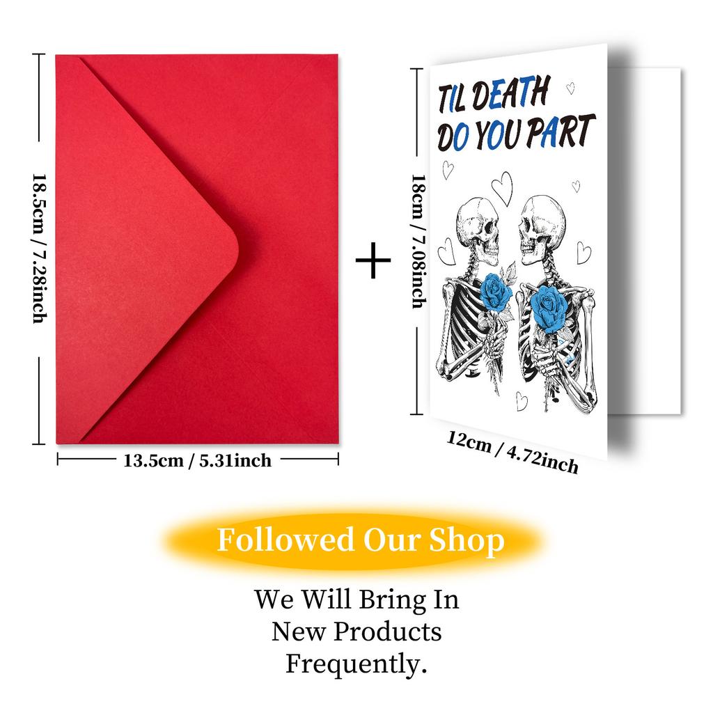 Gothic Skull Valentine's Day Cards - 10pcs "Til Death" Romantic Gothic Stationery Set with Red Envelopes, Dark Love Theme Gift