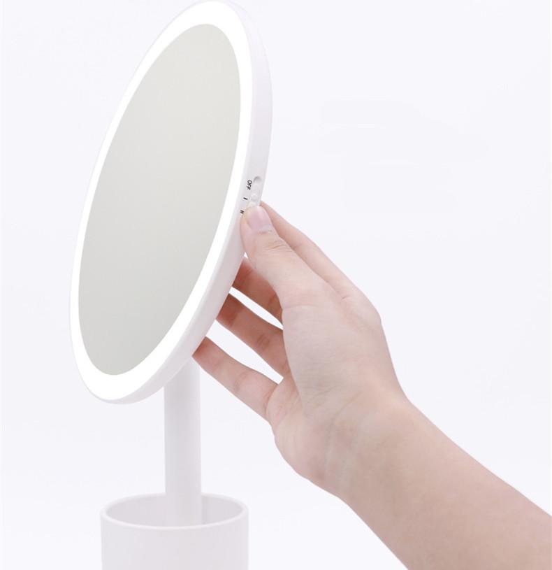 

Led Lights Makeup Mirror Natural White Led Daylight Mirror Bright Adjustable With Brush Pot For Tabletop white
