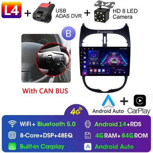 2DIN Android 13 Radio For Peugeot 206 206CC 206SW 2001 2002 2003-2008 Car Stereo Multimedia Player Carplay Auto GPS Navigation