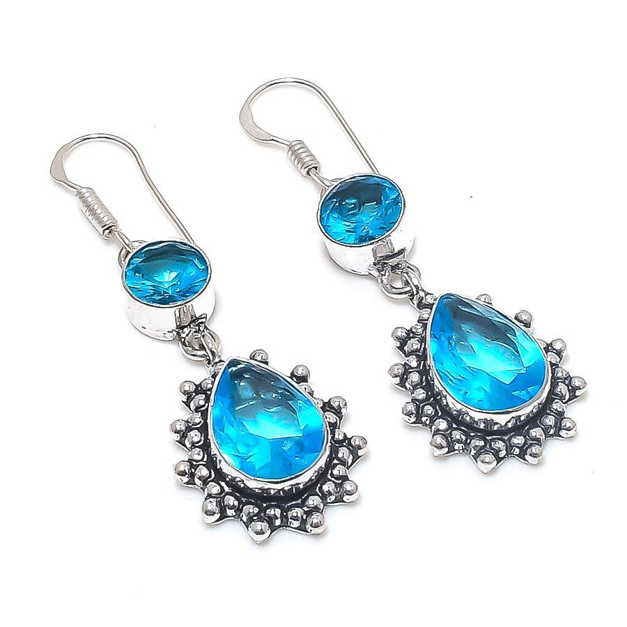 

Швейцарский голубой топаз драгоценный камень серьга из стерлингового серебра 925 пробы 2,05