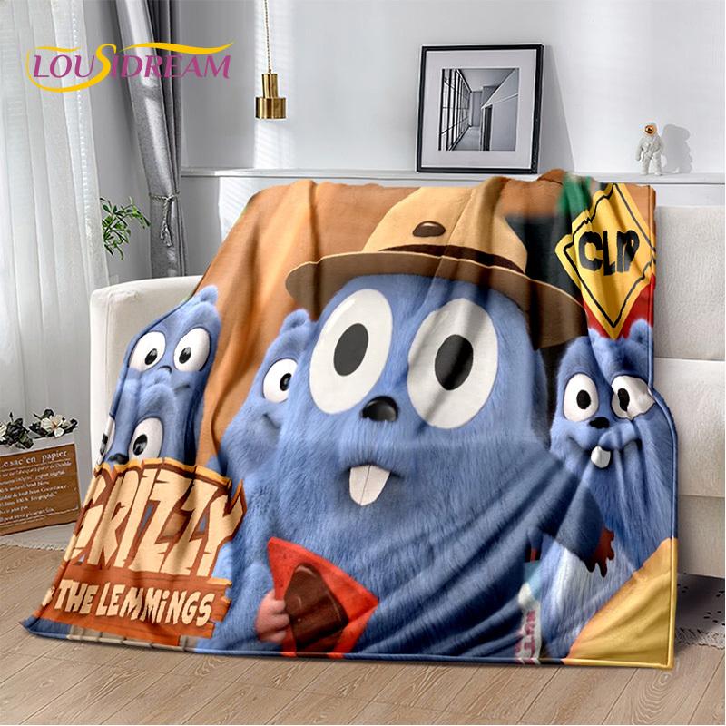 Cartoon 3D Grizzy und die Lemminge Decke, Weiche Überwurfdecke für Zuhause Schlafzimmer Bett Sofa Picknick Reise Büro Abdeckung Decke Kinder