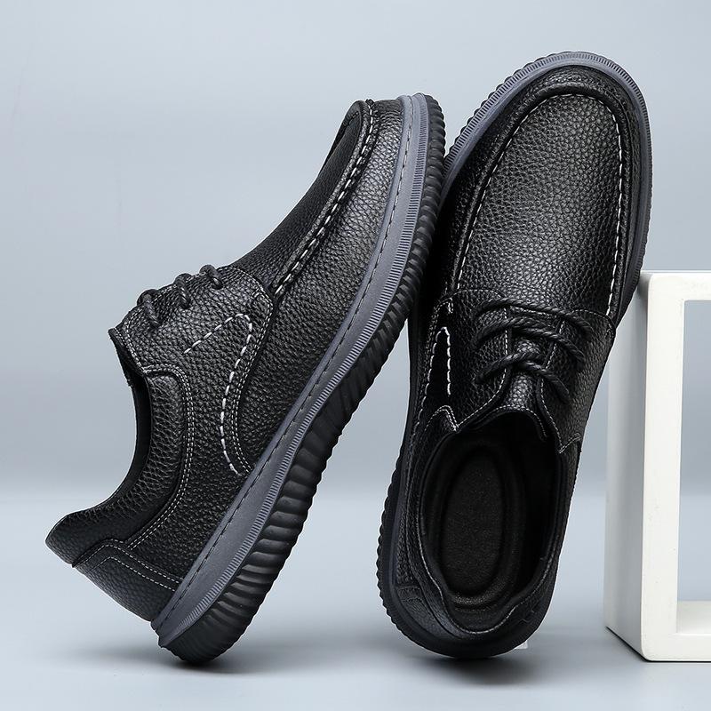 Men's shoes 2025 autumn new leather breathable platform business leather shoes men's black commuting trend casual shoes men