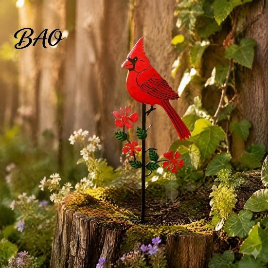 Metal Garden Stakes Red Bird Stake, Cardinals Yard Art 2D Weather Resistant Lawn Flat Flowers Decoration for Outdoor Flower Bed Pathway Nature