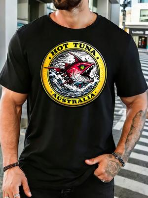 Unisex Retro Hot Tuna Australië Vis Badge Grafisch Katoen Korte Mouw T-shirt Ronde Hals Zacht Mannen Zomer Casual Ademend Straat Top