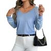 Spring & Autumn Casual Striped V-Neck Long-Sleeve Top for Women - Loose Fit, Large Sizes