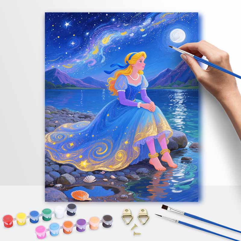 Disney Digital Oil Painting Art Kit Starry Princess Lake Handmade Coloring Painting Home Decor