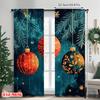 2pcs 2D Flat Printing Christmas Party Curtain Christmas Red Orange Orbs with Blue Snowflakes and Winter Branches Versatile